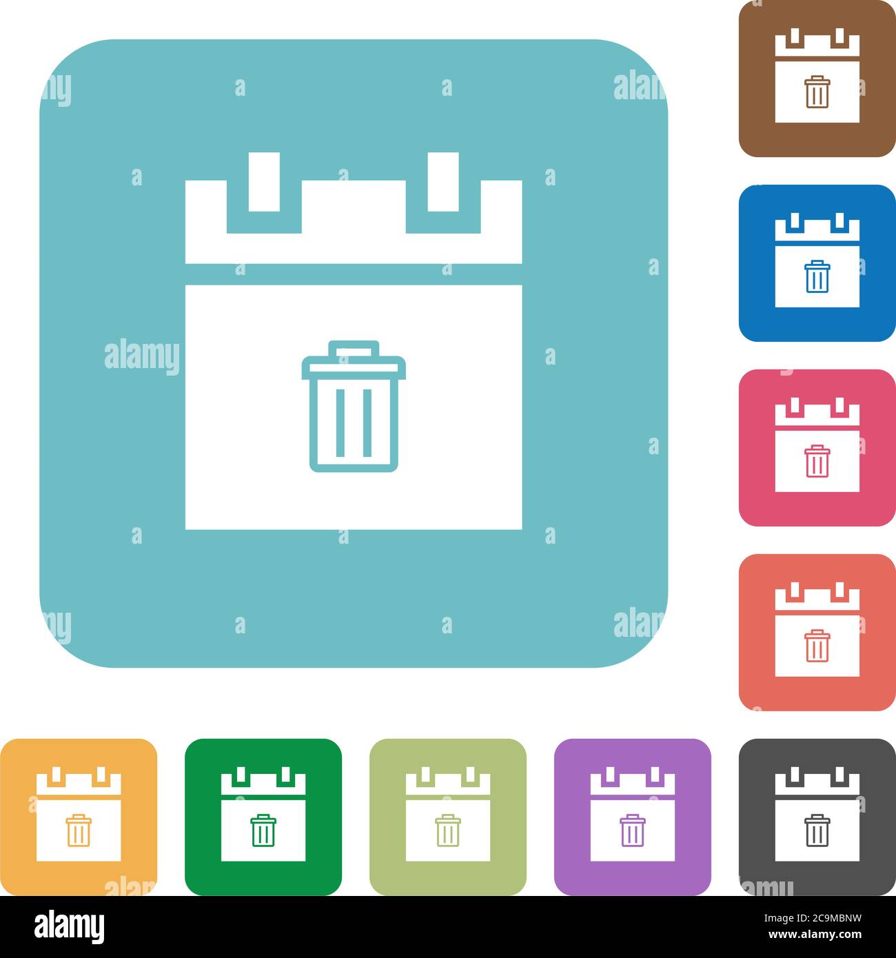 Delete schedule item white flat icons on color rounded square backgrounds Stock Vector