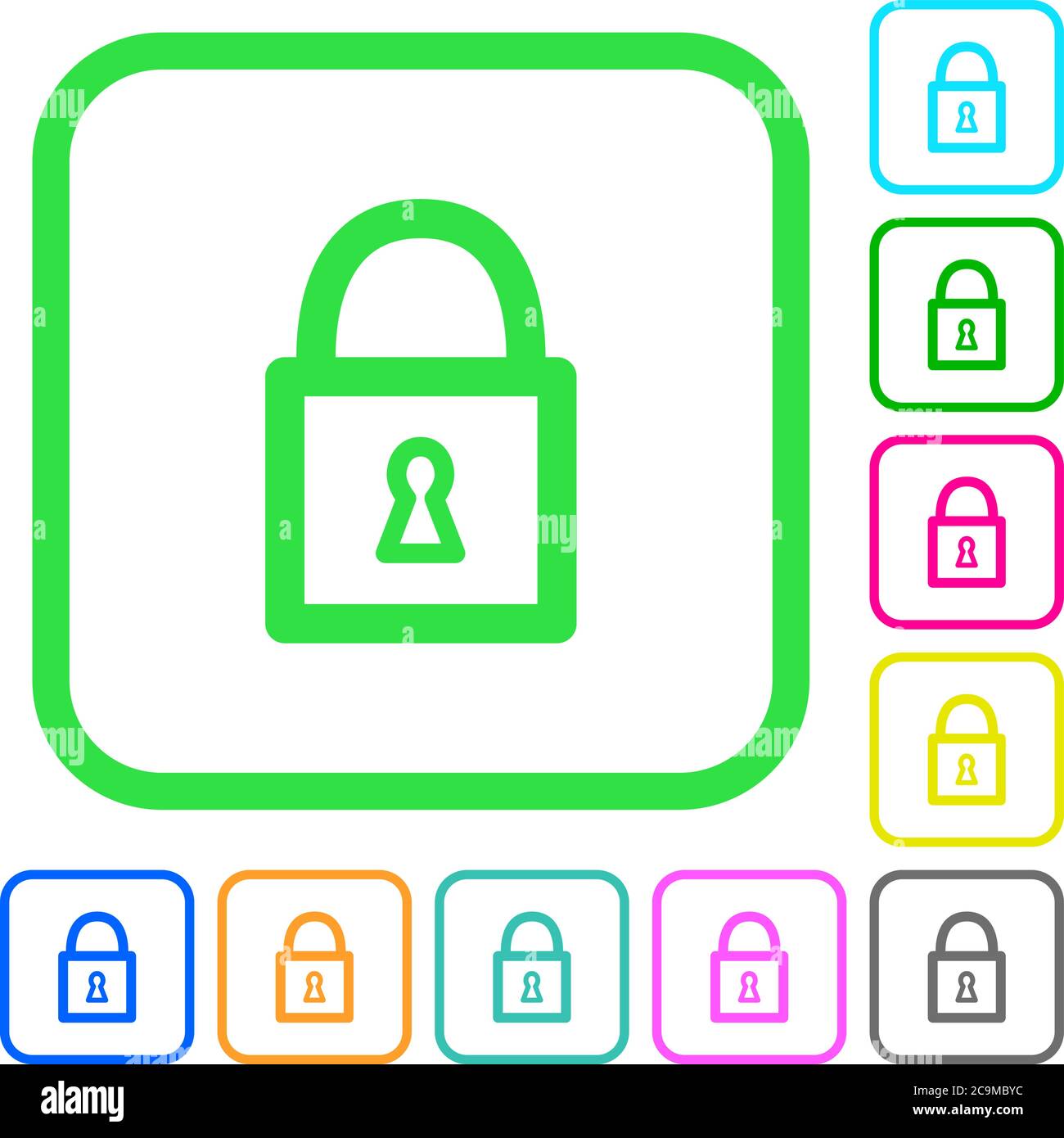 Locked padlock with keyhole vivid colored flat icons in curved borders ...