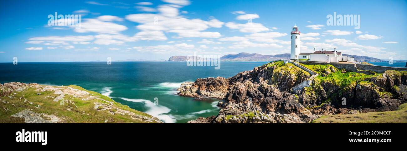 Lighthouse Panorama in Ireland Sea, Ocean, Coast, Atlantic, Cliffs, Rock, Landscape, Nature Stock Photo