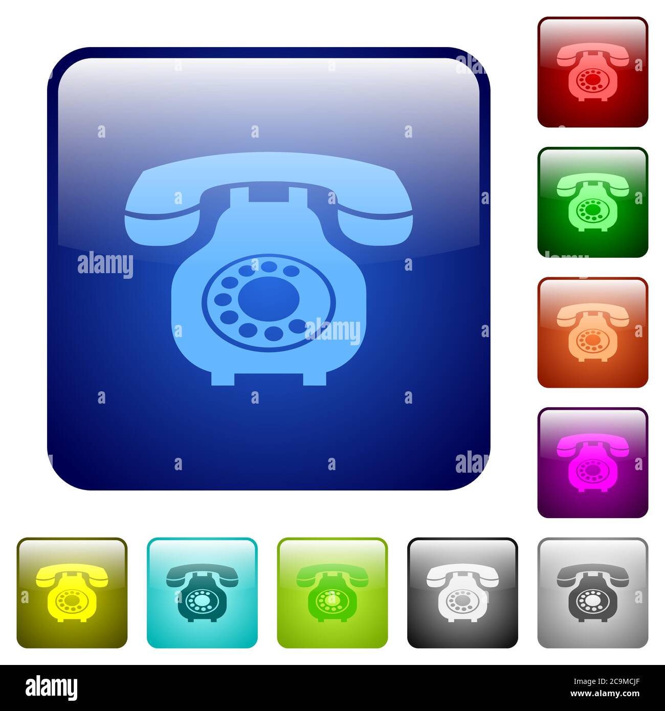 Vintage retro telephone icons in rounded square color glossy button set Stock Vector