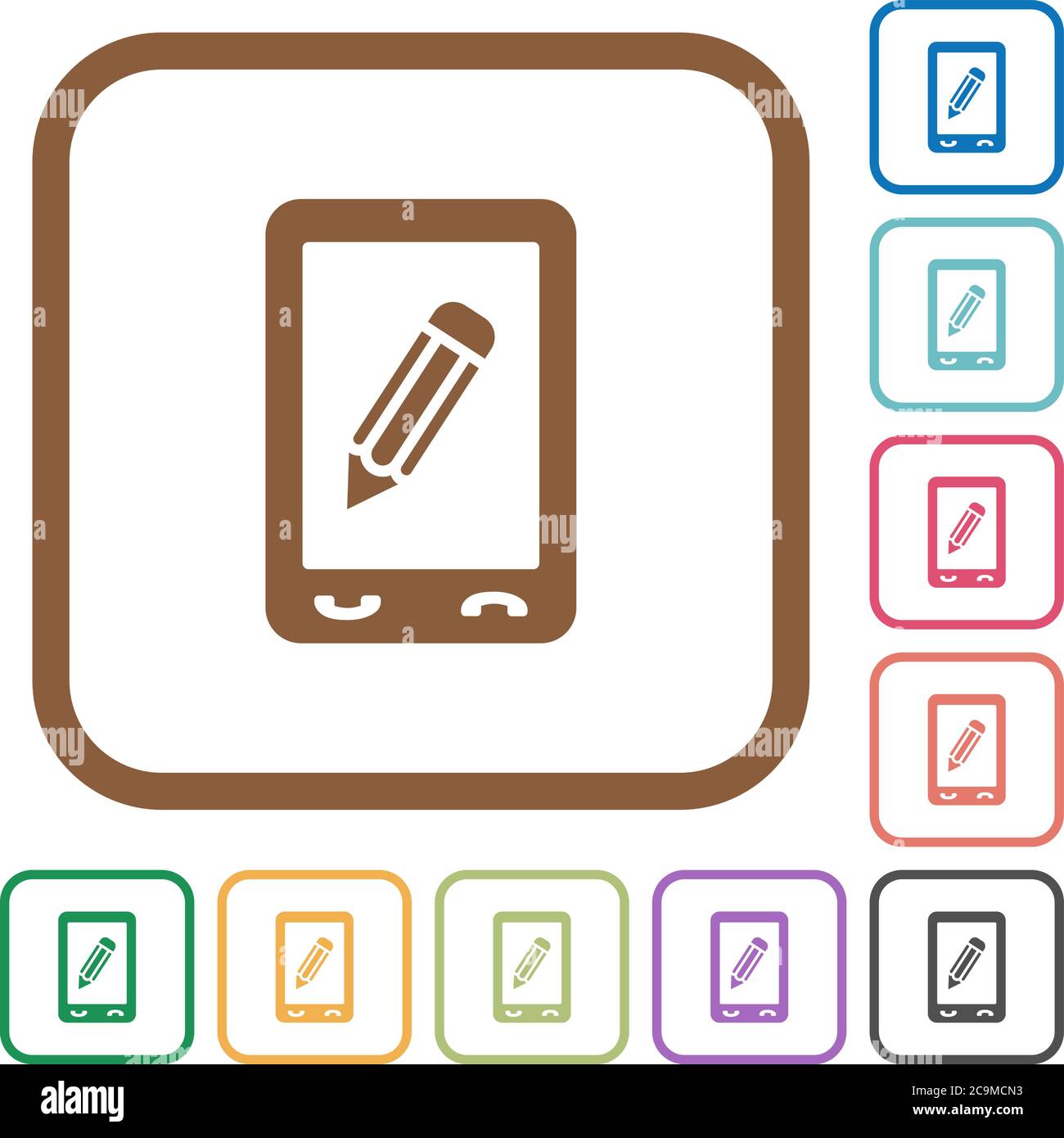 Mobile memo simple icons in color rounded square frames on white ...