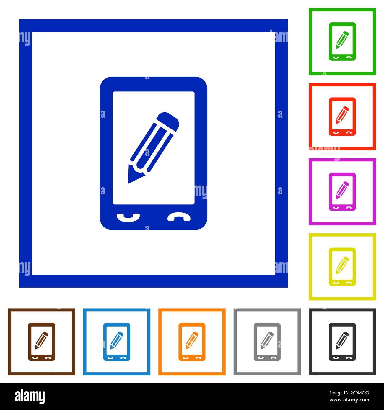 Mobile memo flat color icons in square frames on white background Stock Vector