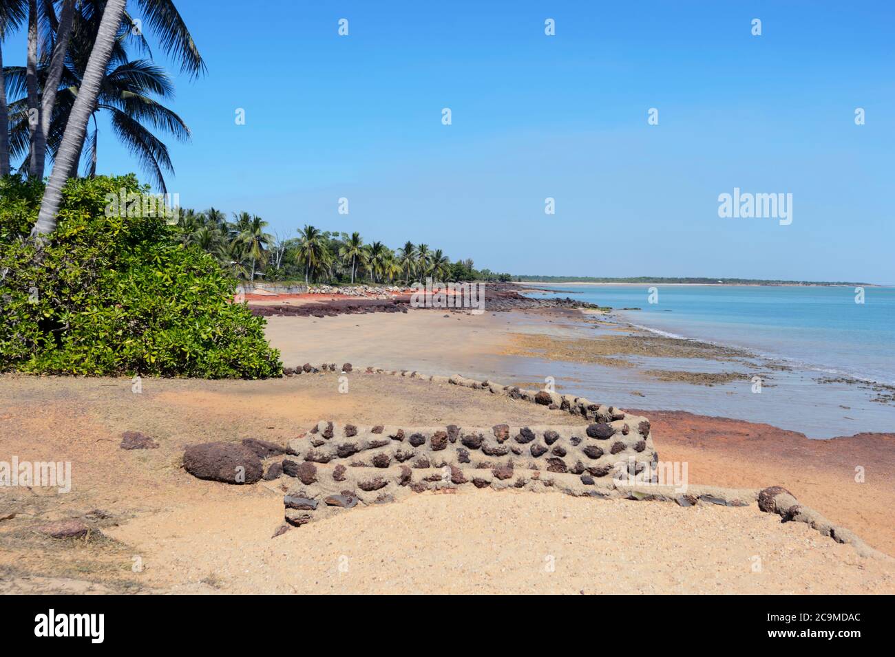 View of scenic popular Dundee Beach fringed with palm trees near Darwin, Northern Territory, NT, Australia Stock Photo