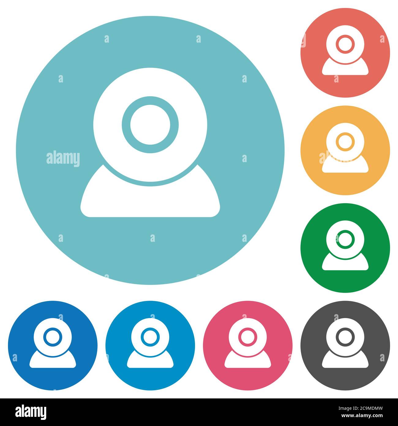 Webcam flat white icons on round color backgrounds Stock Vector