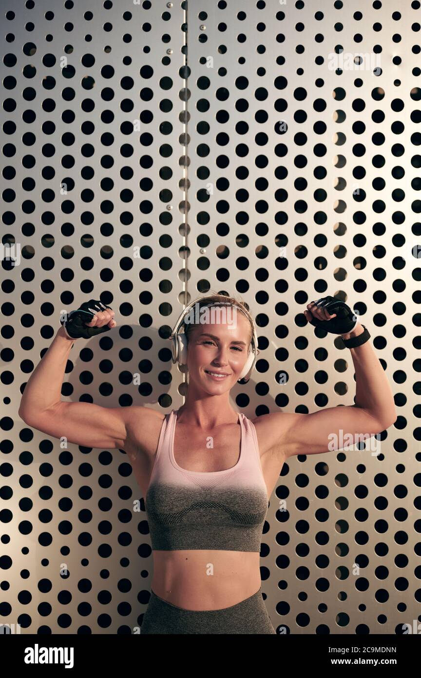 Blonde Woman Strong Arms Leaning On Stock Photo 1471154849