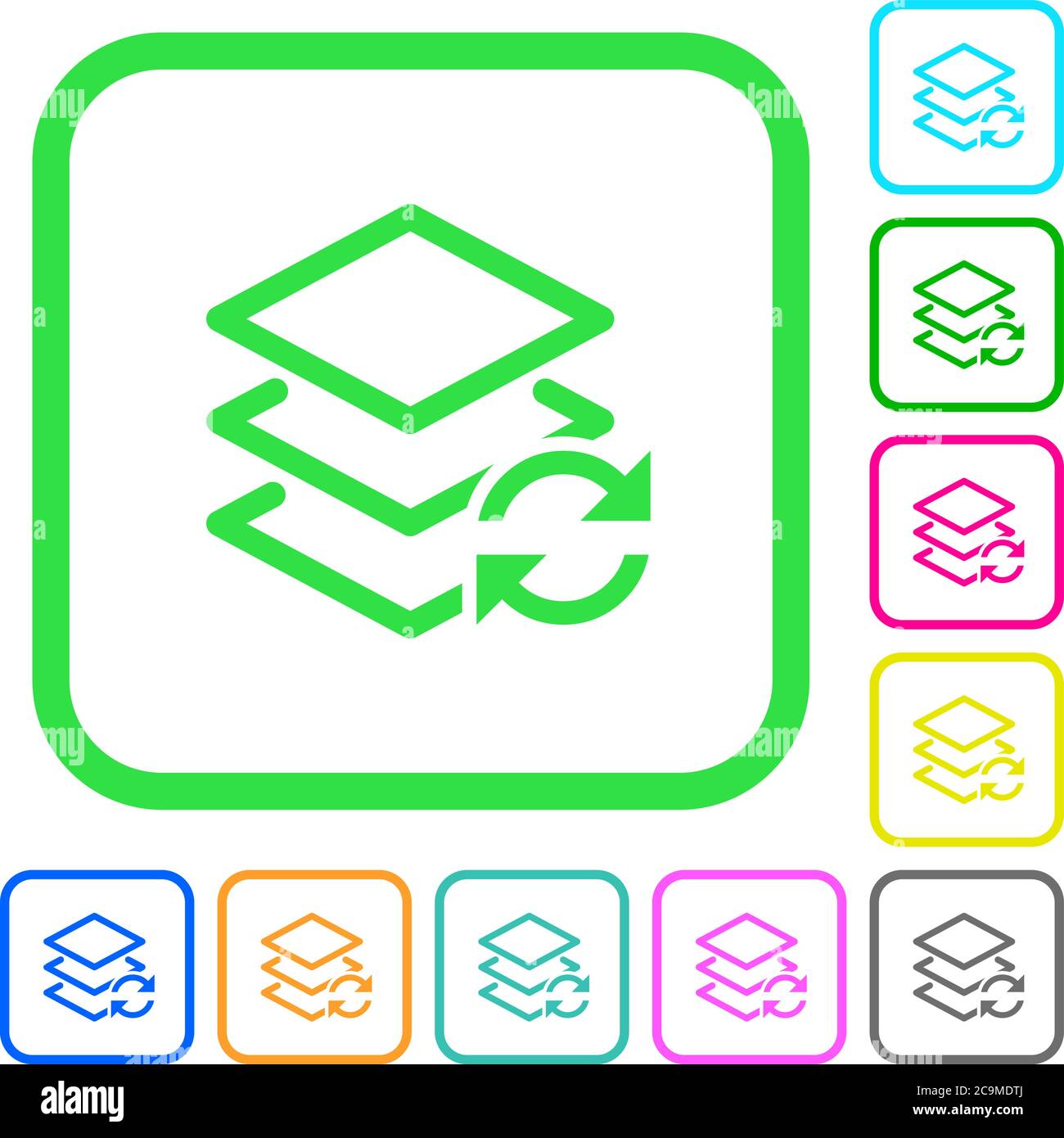 Swap layers vivid colored flat icons in curved borders on white background Stock Vector
