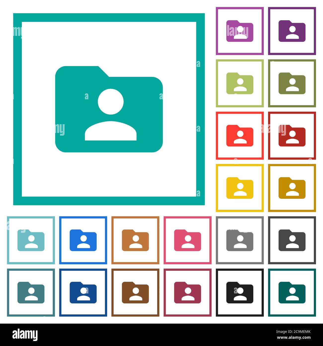 Folder owner flat color icons with quadrant frames on white background Stock Vector