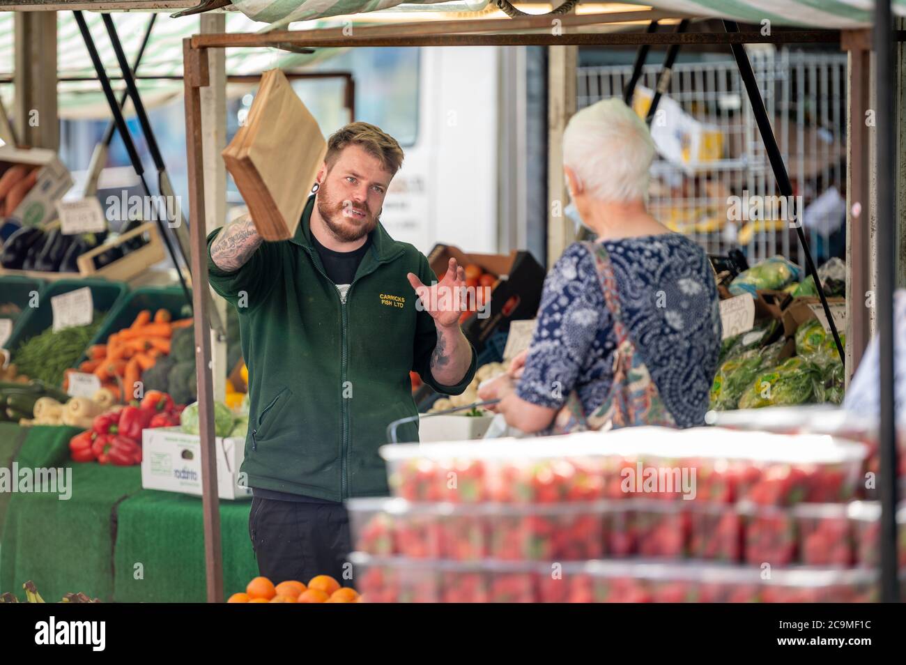 Richmond, North Yorkshire, UK August 1, 2020 An outdoor market stall