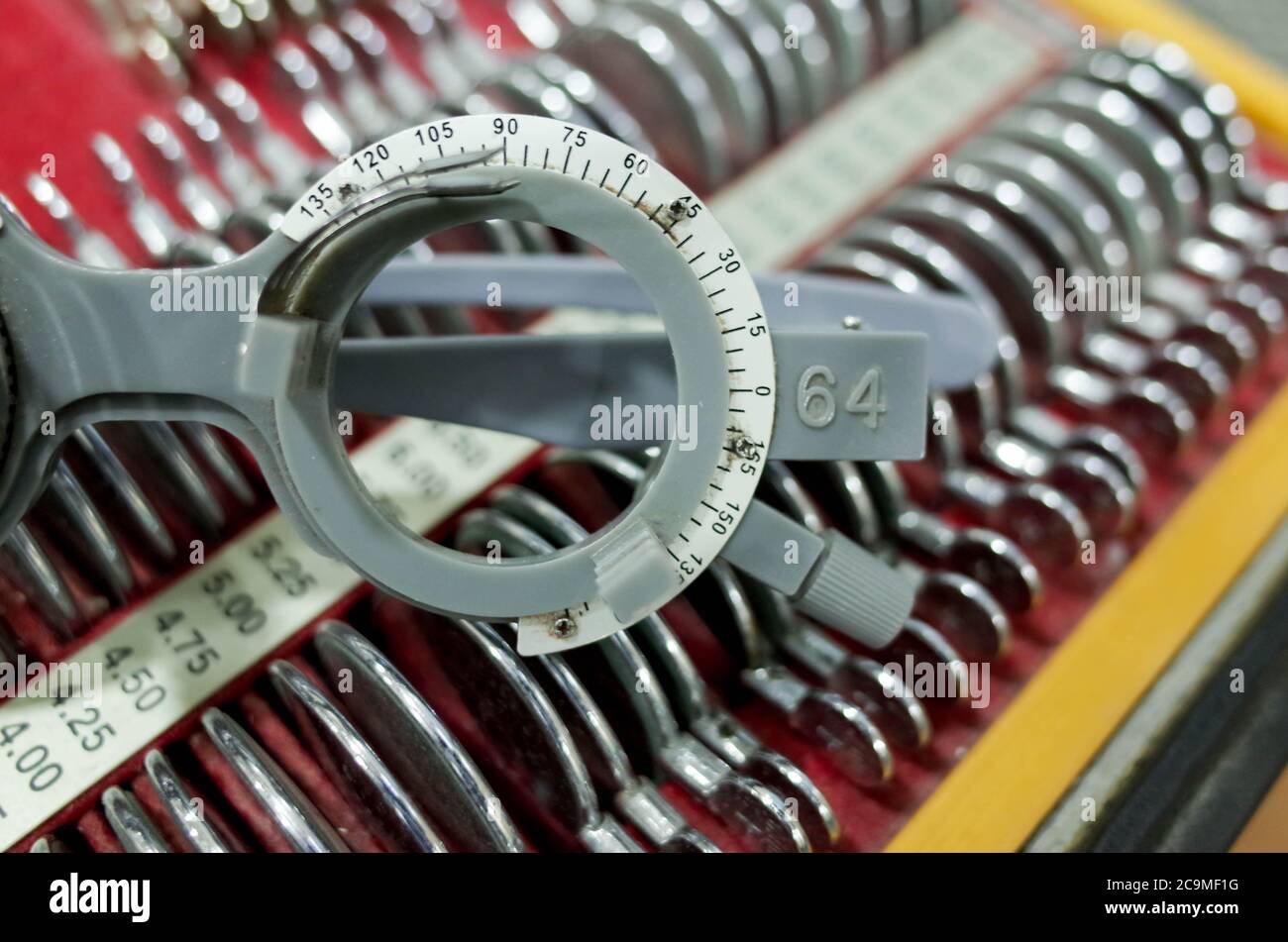 basra/iraq - 07/23/2020: ophthalmology lenses set and frame Stock Photo