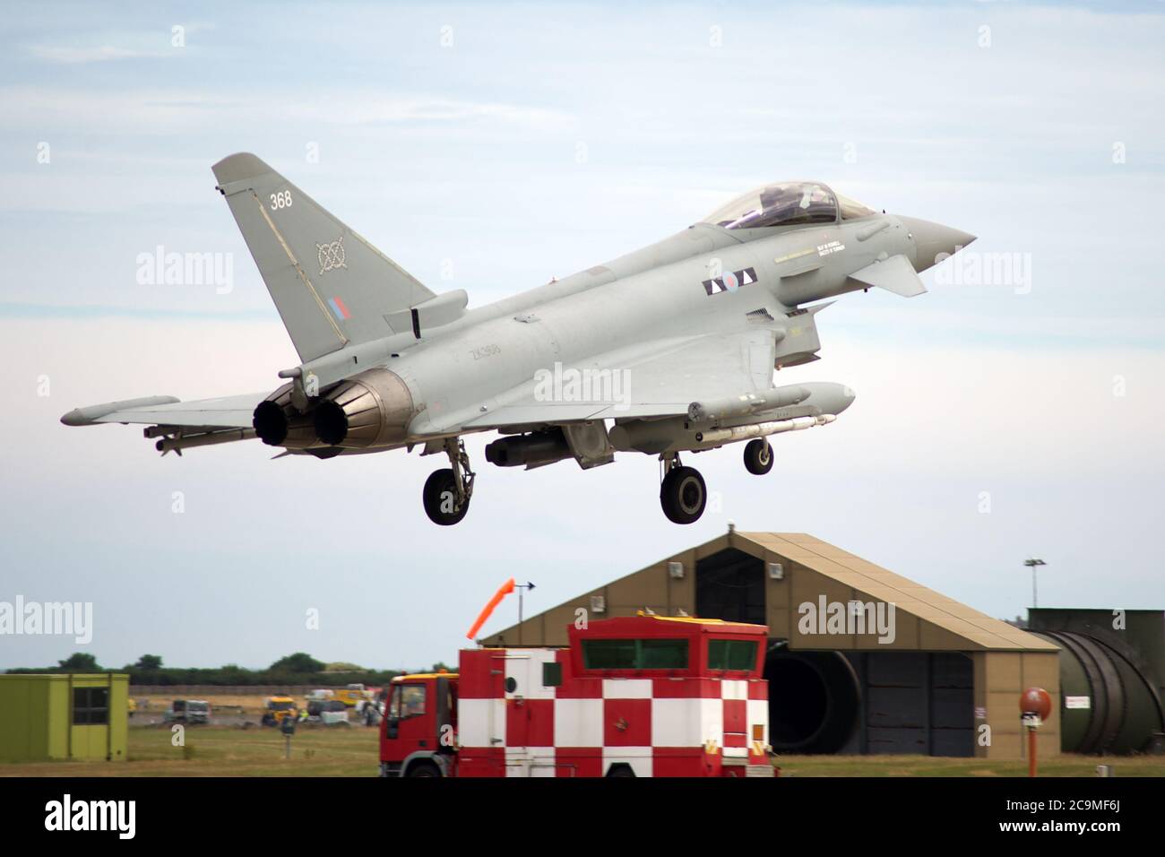 A RAF Typhoon on finals to land at RAF Lossiemouth. Stock Photo
