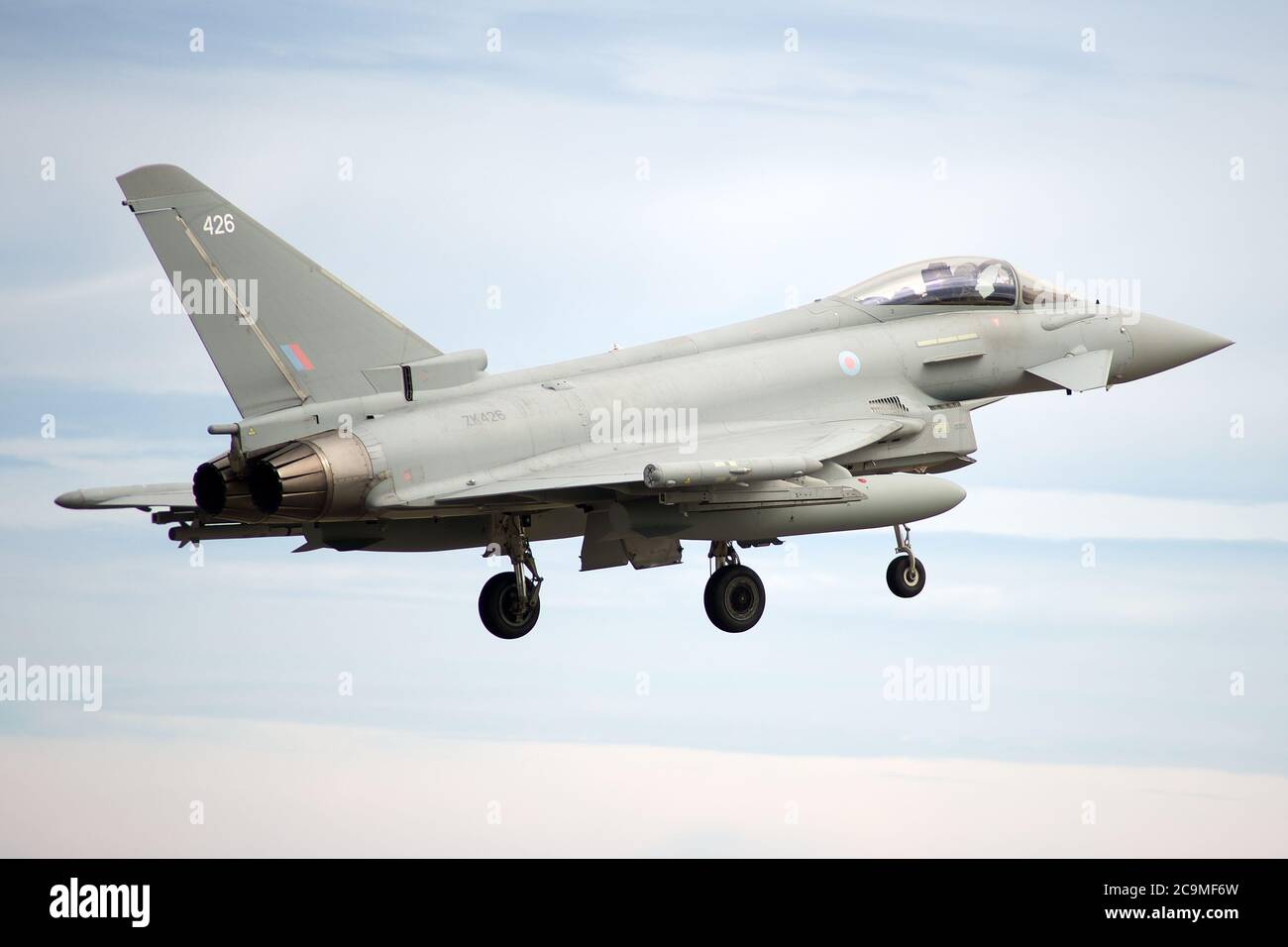 A RAF Typhoon on finals to land at RAF Lossiemouth. Stock Photo