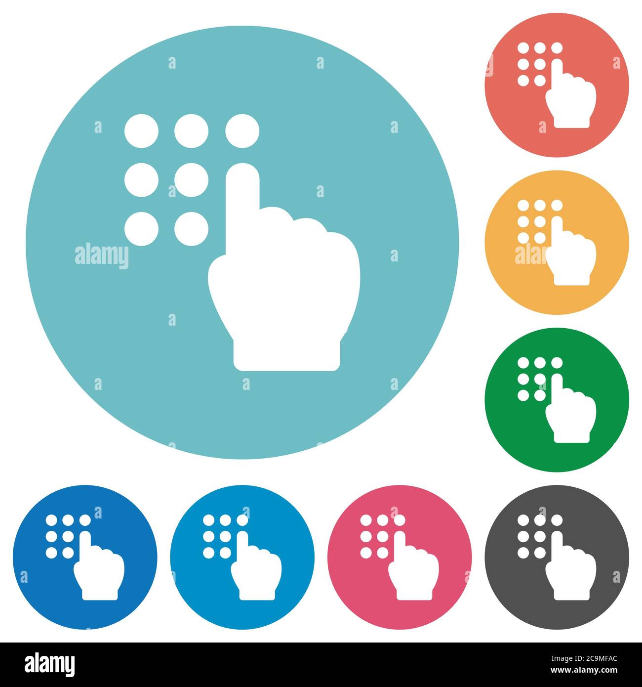 Typing security code flat white icons on round color backgrounds Stock Vector