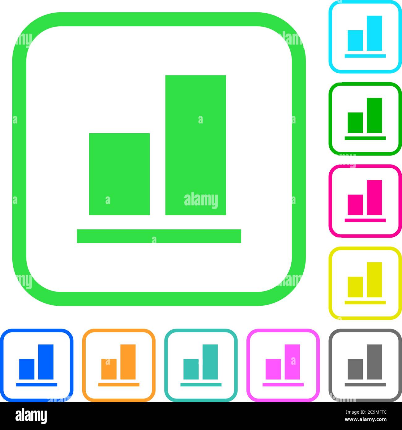 Align to bottom vivid colored flat icons in curved borders on white ...