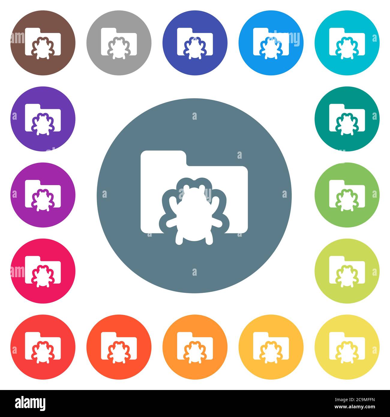 Bug folder flat white icons on round color backgrounds. 17 background ...
