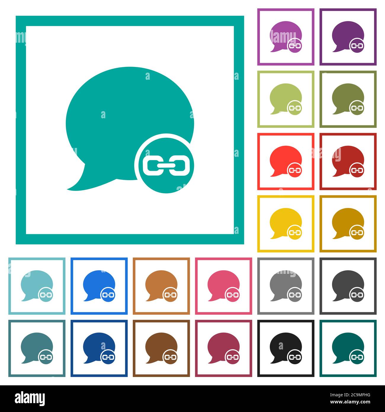 Blog comment attachment flat color icons with quadrant frames on white background Stock Vector