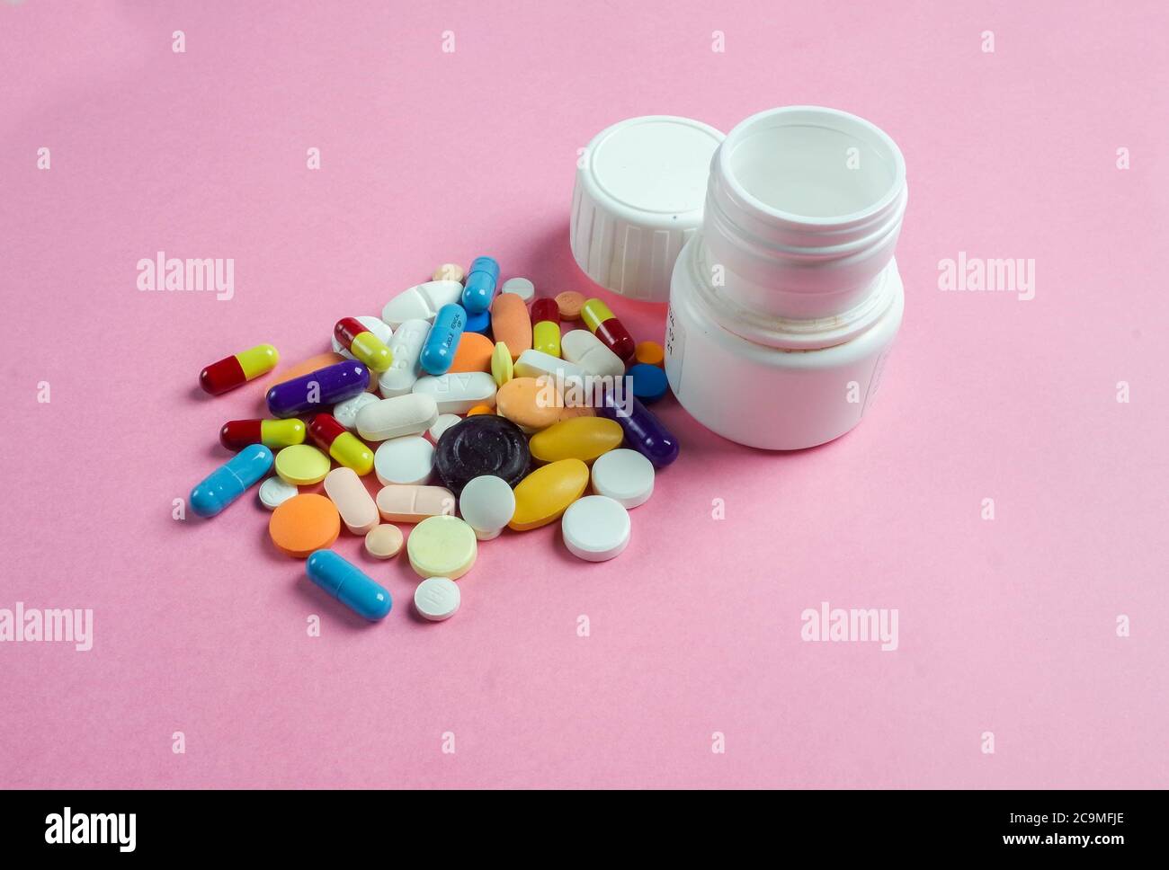 macro photo of colorful therapy pills Stock Photo