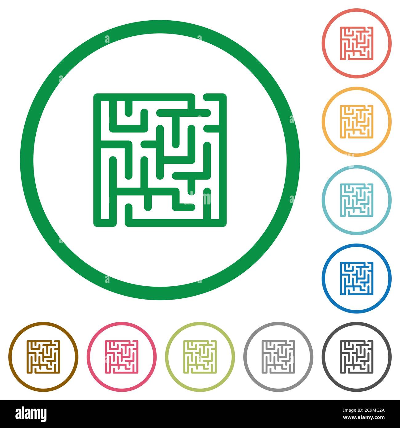 Labyrinth flat color icons in round outlines on white background Stock Vector
