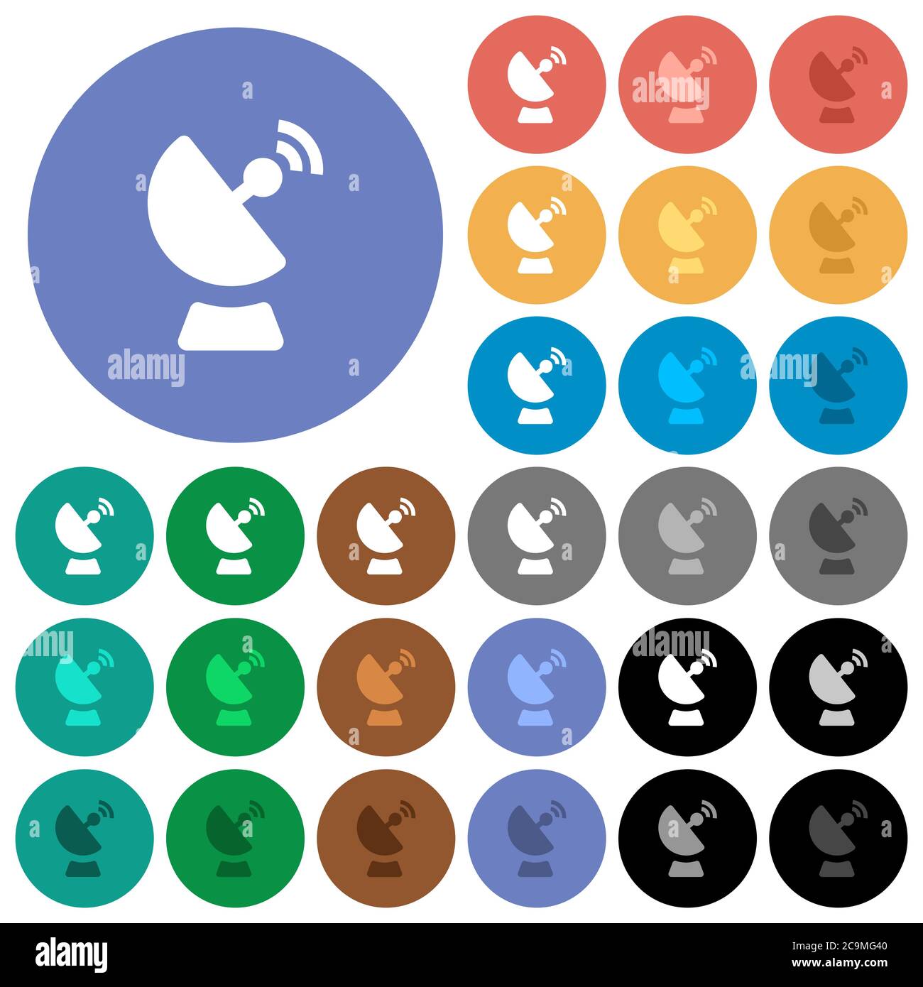 Satellite dish multi colored flat icons on round backgrounds. Included ...