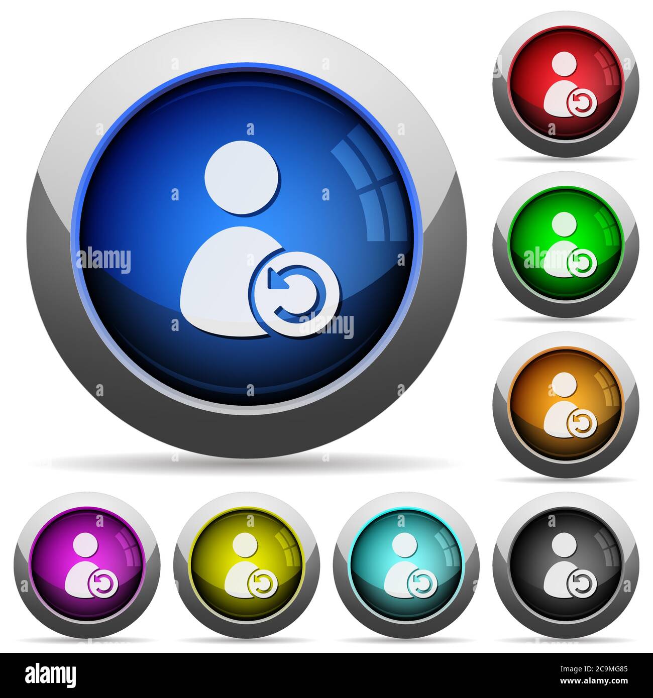 Undo user account changes icons in round glossy buttons with steel frames Stock Vector