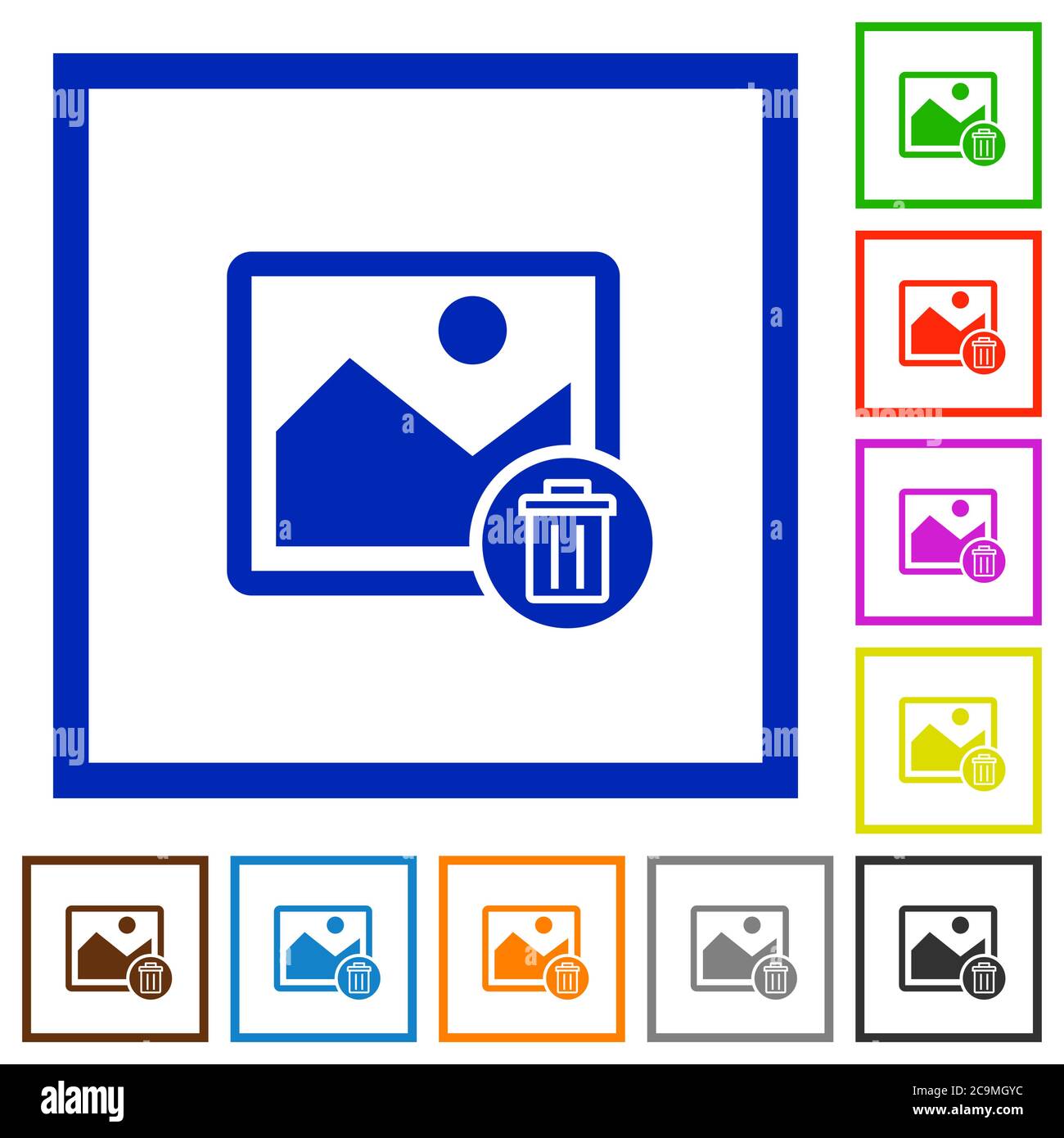 Delete image flat color icons in square frames on white background Stock Vector