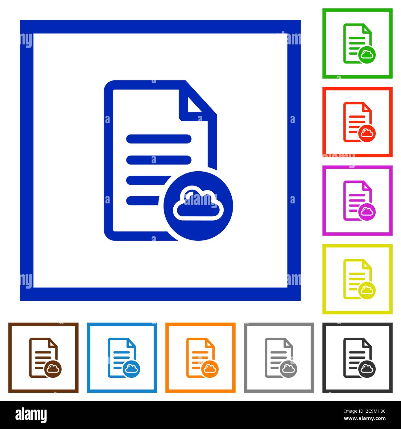 Cloud document flat color icons in square frames on white background Stock Vector