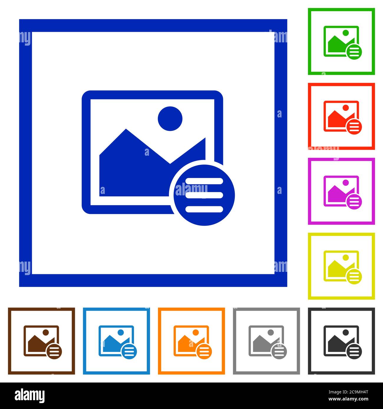 Image options flat color icons in square frames on white background Stock Vector