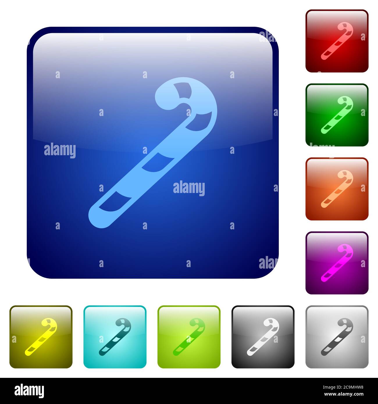 Candy canes icons in rounded square color glossy button set Stock Vector