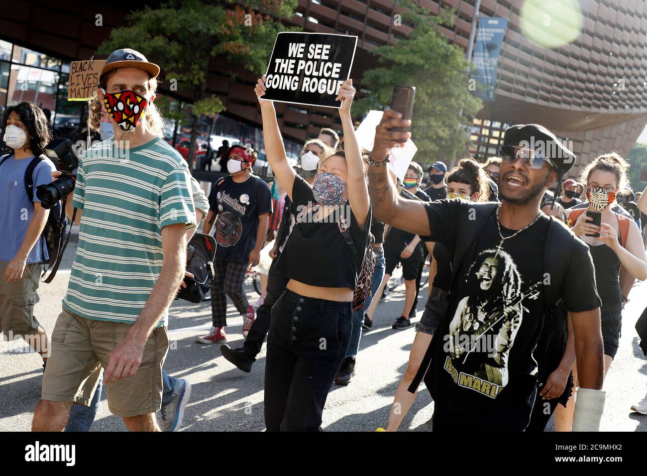 Demonstrators march from Barclay’s Center through New York City Farragut Housing Authority