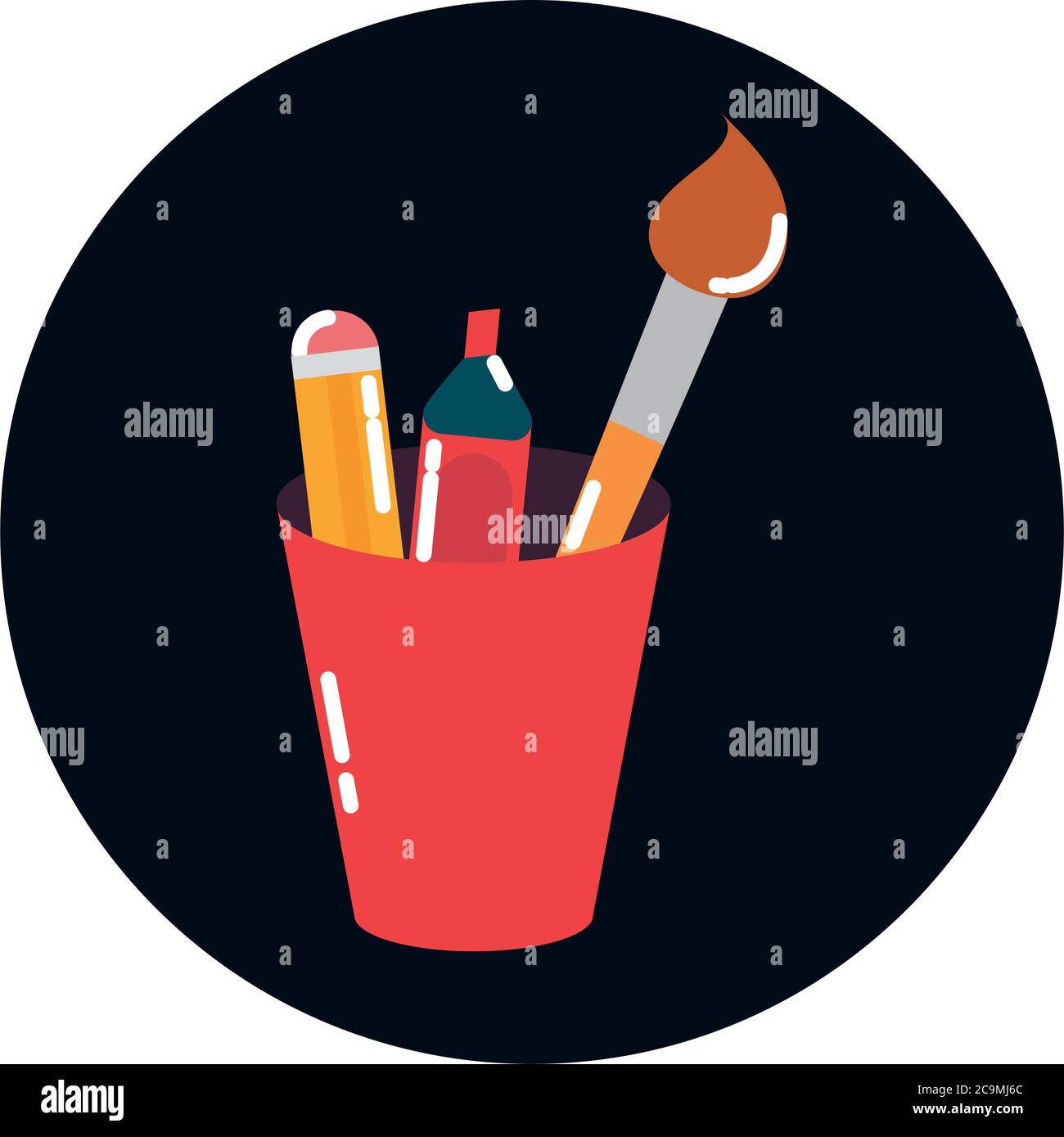 school education supply marker pencil and brush in vase block and flat ...