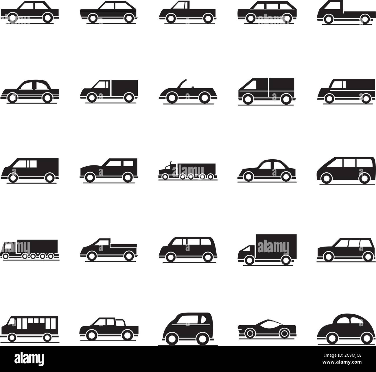 car model transport vehicle silhouette style icons set design vector illustration Stock Vector