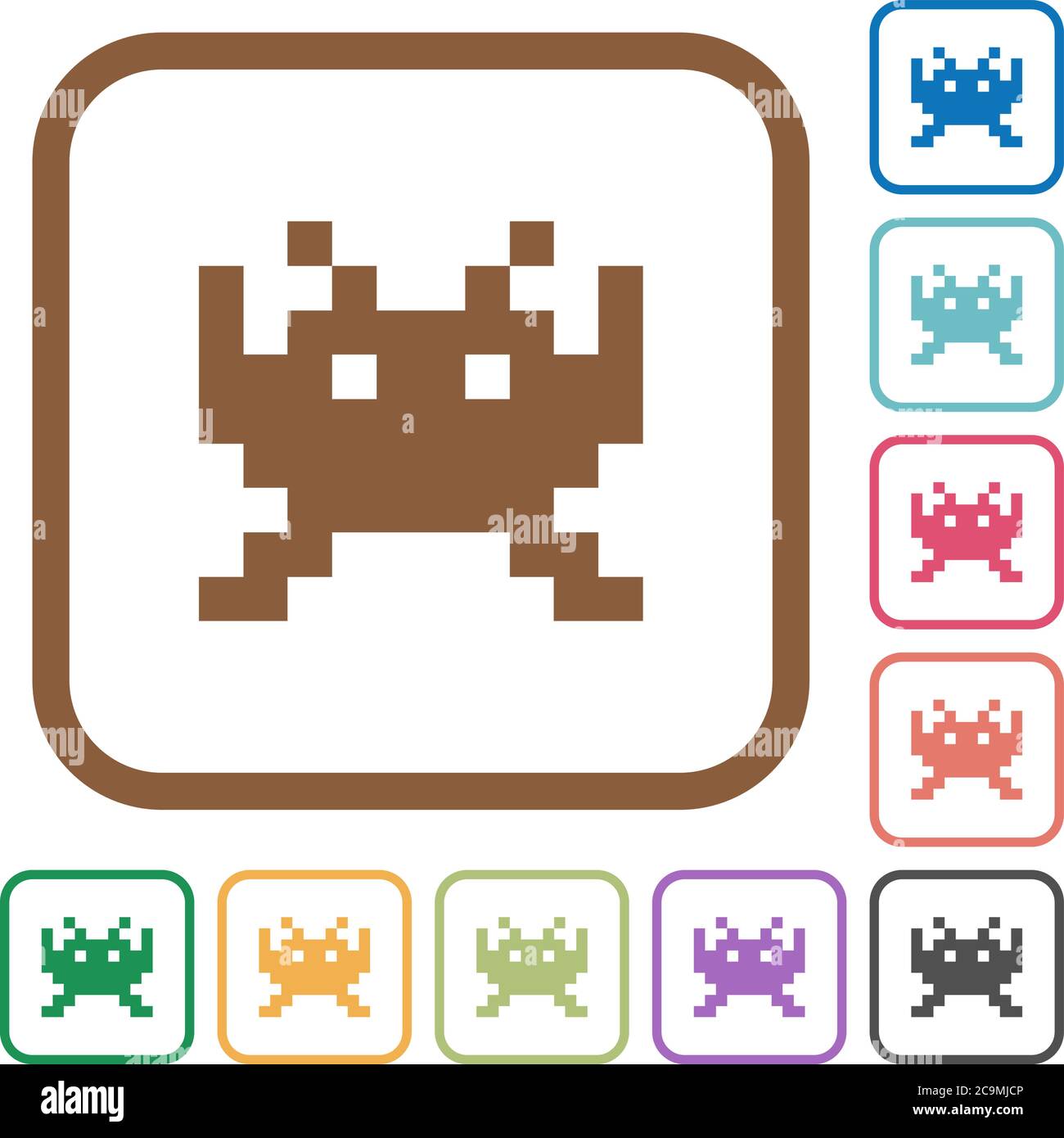 Video game simple icons in color rounded square frames on white background Stock Vector