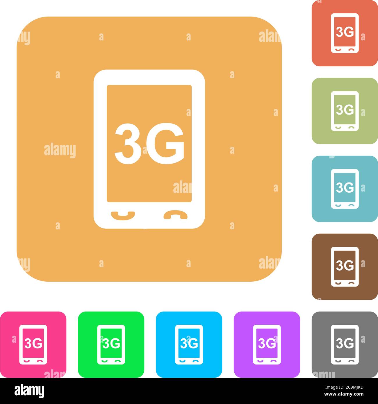 Third generation mobile connection speed flat icons on rounded square vivid color backgrounds. Stock Vector