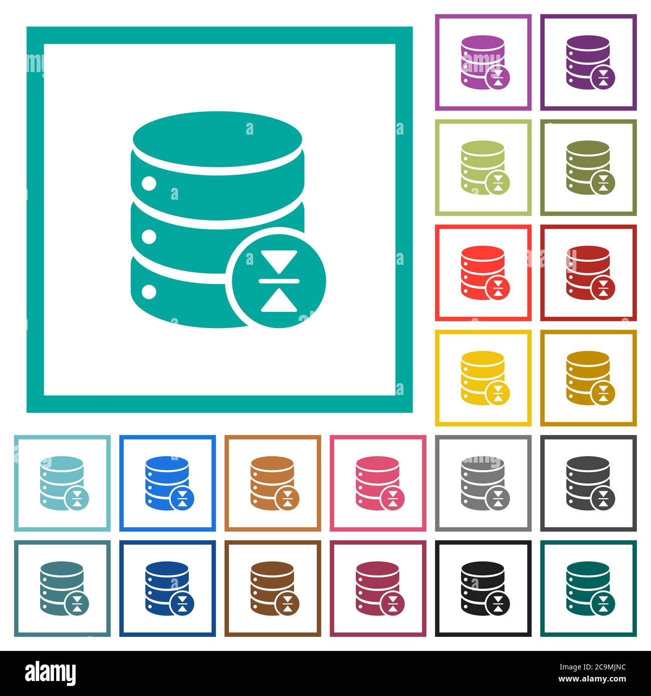 Select database table row flat color icons with quadrant frames on white background Stock Vector