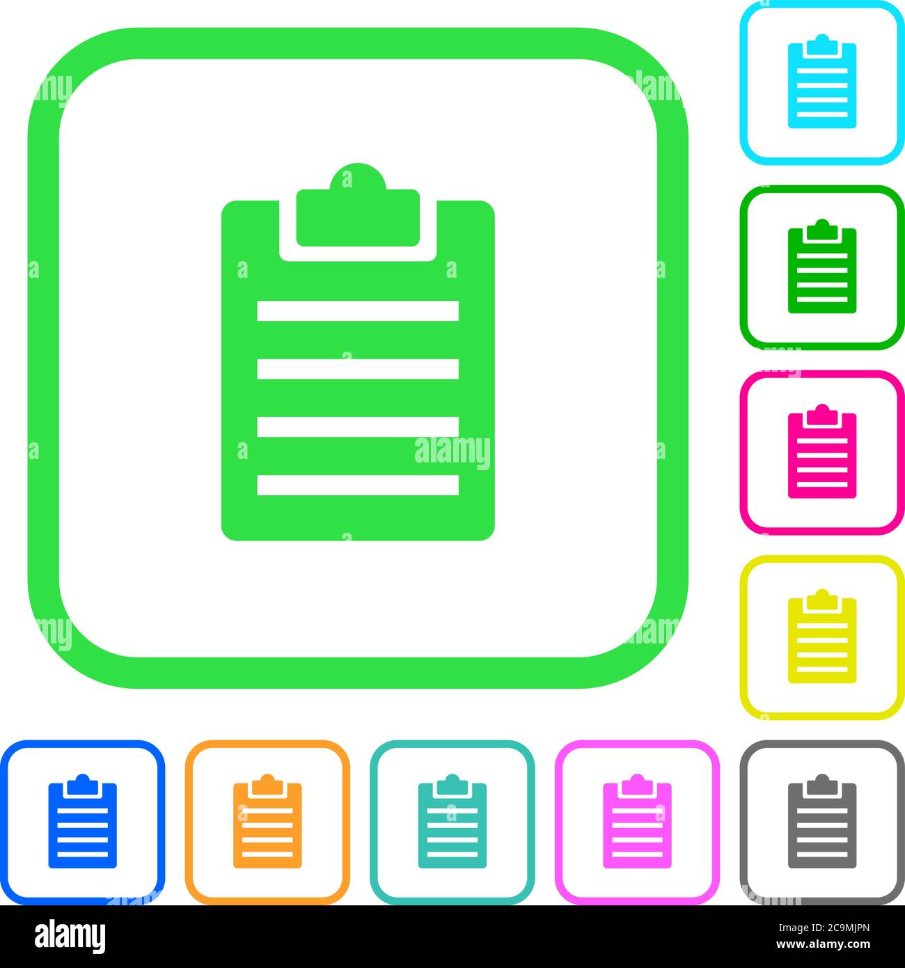 Notes vivid colored flat icons in curved borders on white background Stock Vector