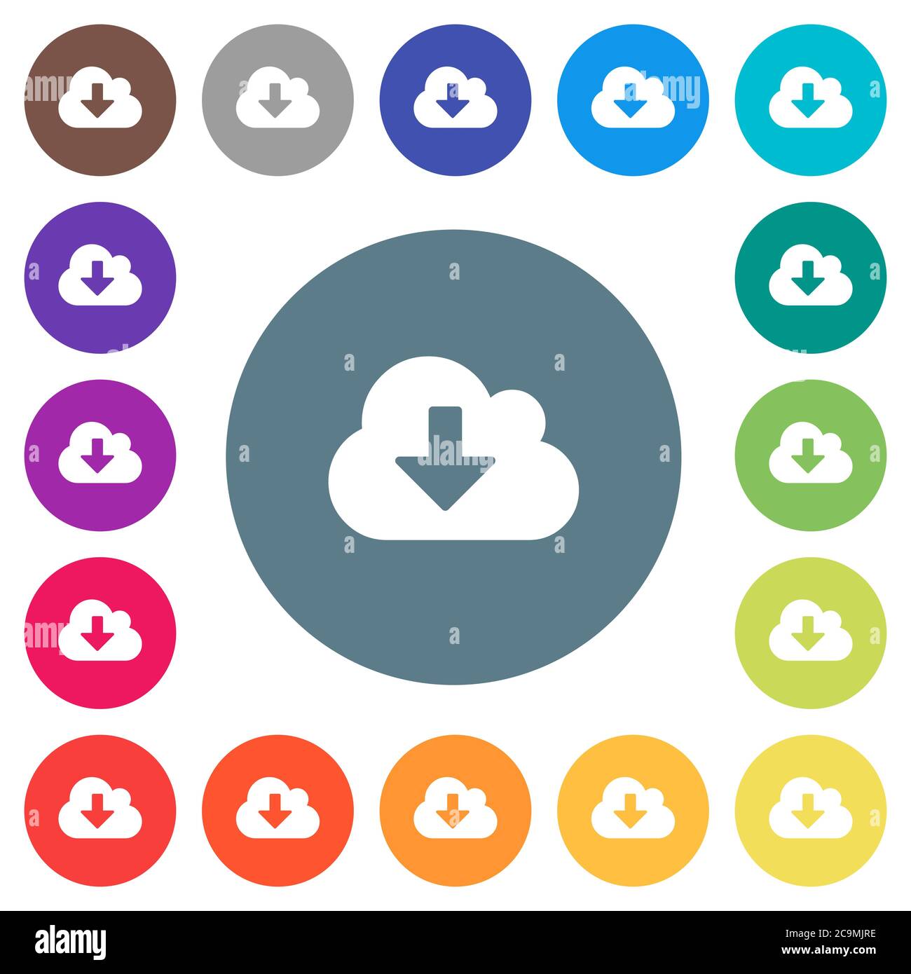 Cloud download flat white icons on round color backgrounds. 17 ...