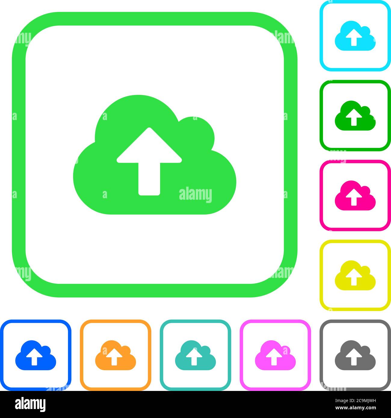 Cloud upload vivid colored flat icons in curved borders on white background Stock Vector