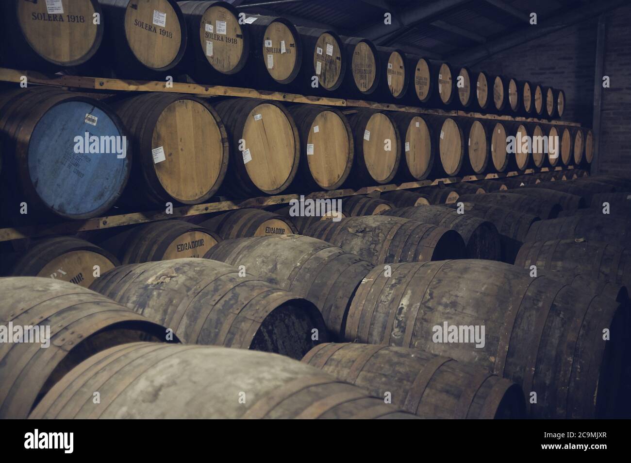 whisky barrels at distillery Stock Photo