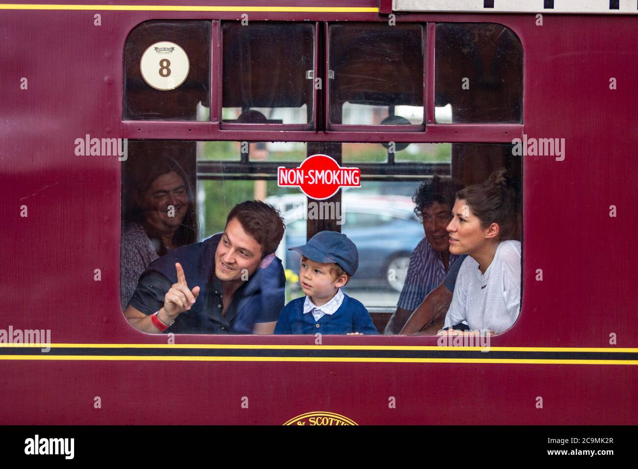 Family enjoying a day out on the Severn Valley Railway, UK Stock Photo