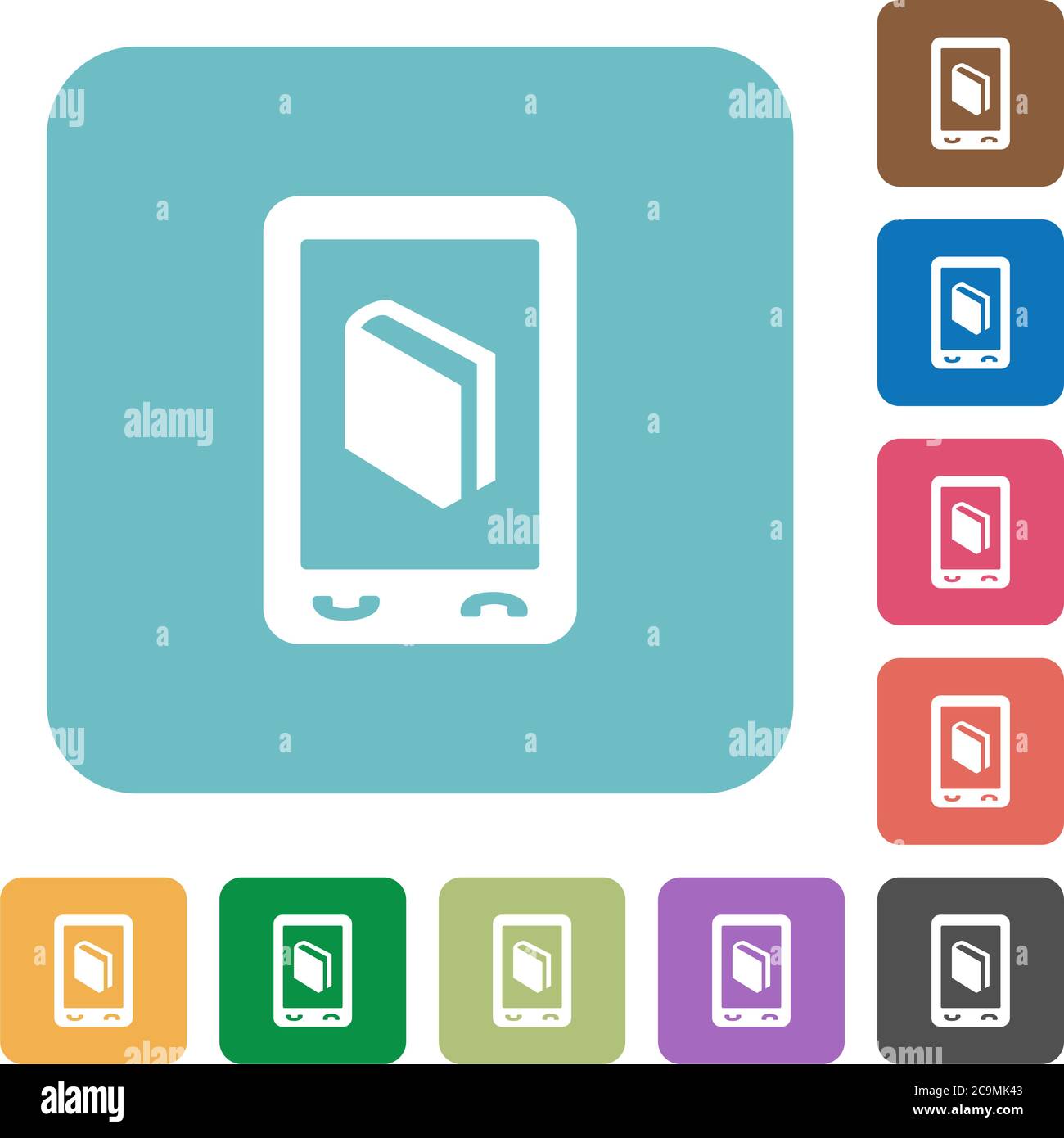 Mobile dictionary white flat icons on color rounded square backgrounds Stock Vector