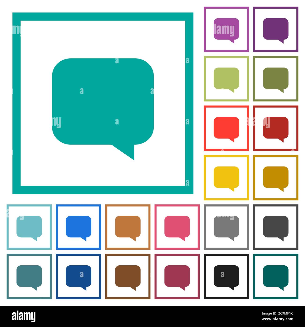 Message bubble flat color icons with quadrant frames on white background Stock Vector