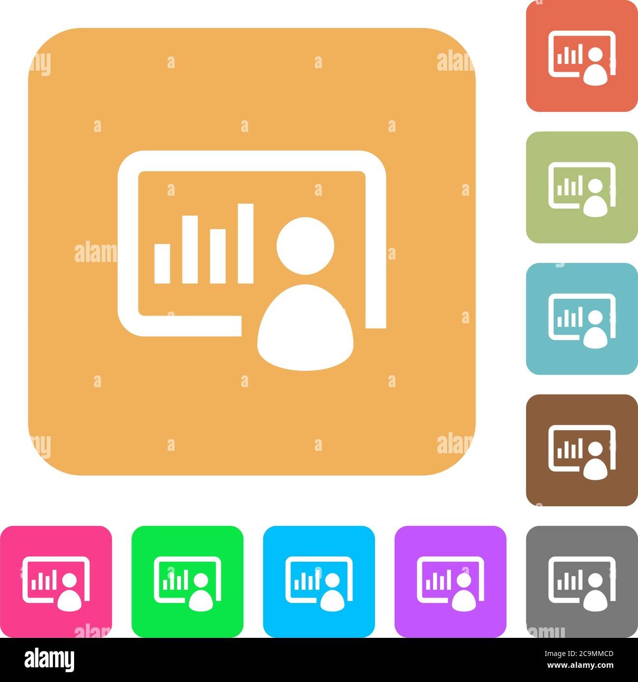 Presentation flat icons on rounded square vivid color backgrounds. Stock Vector