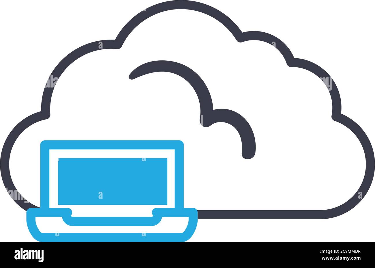 Cloud computing with laptop line style icon design, Communication ...