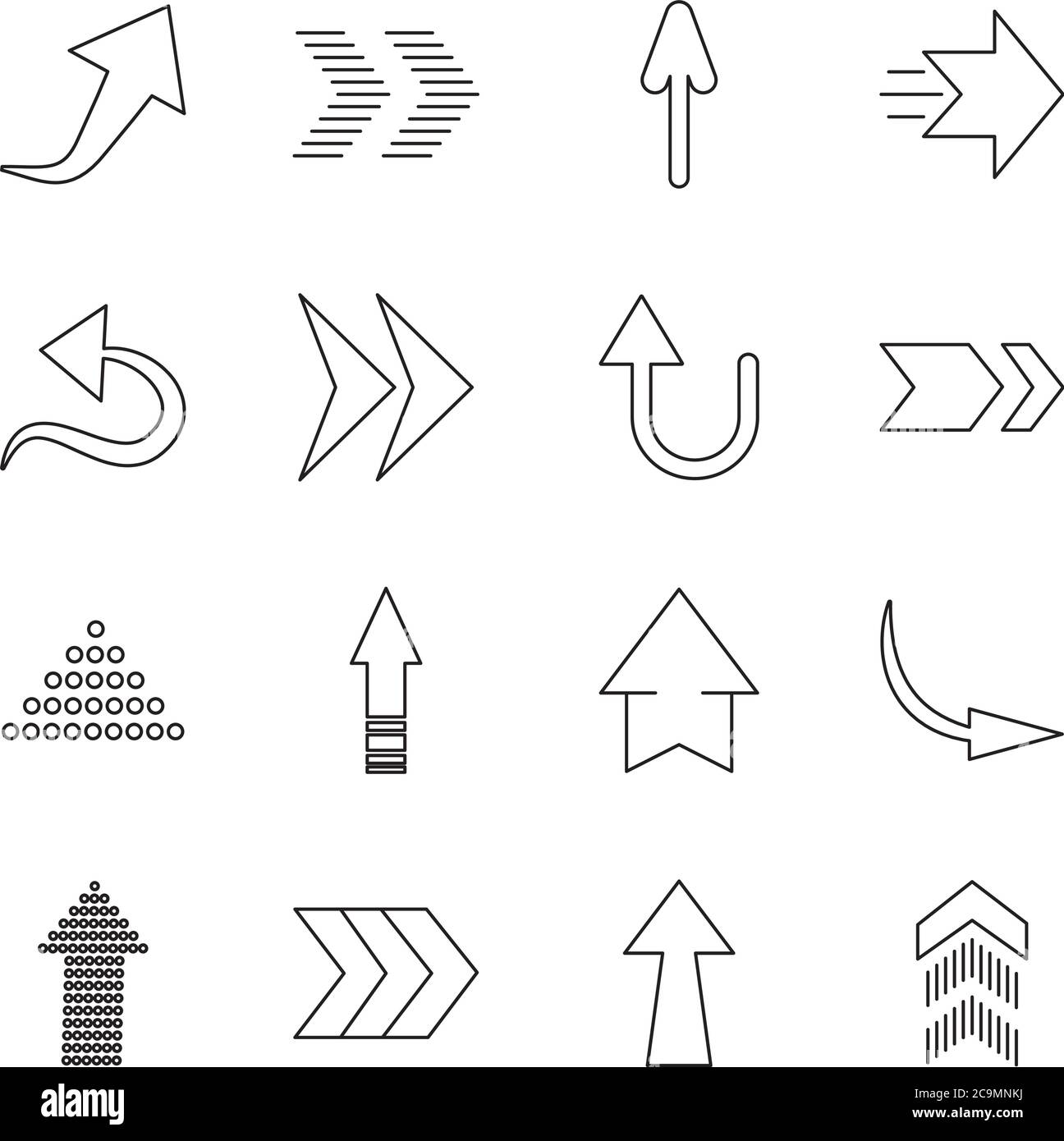 dotted arrow and arrows icon set over white background, line style ...