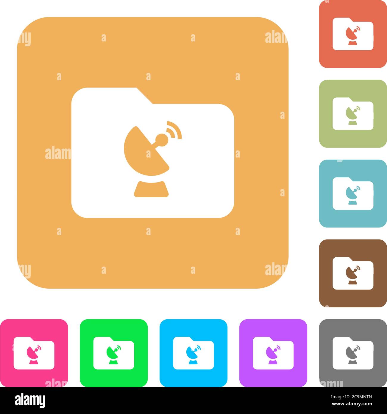 Remote folder flat icons on rounded square vivid color backgrounds. Stock Vector