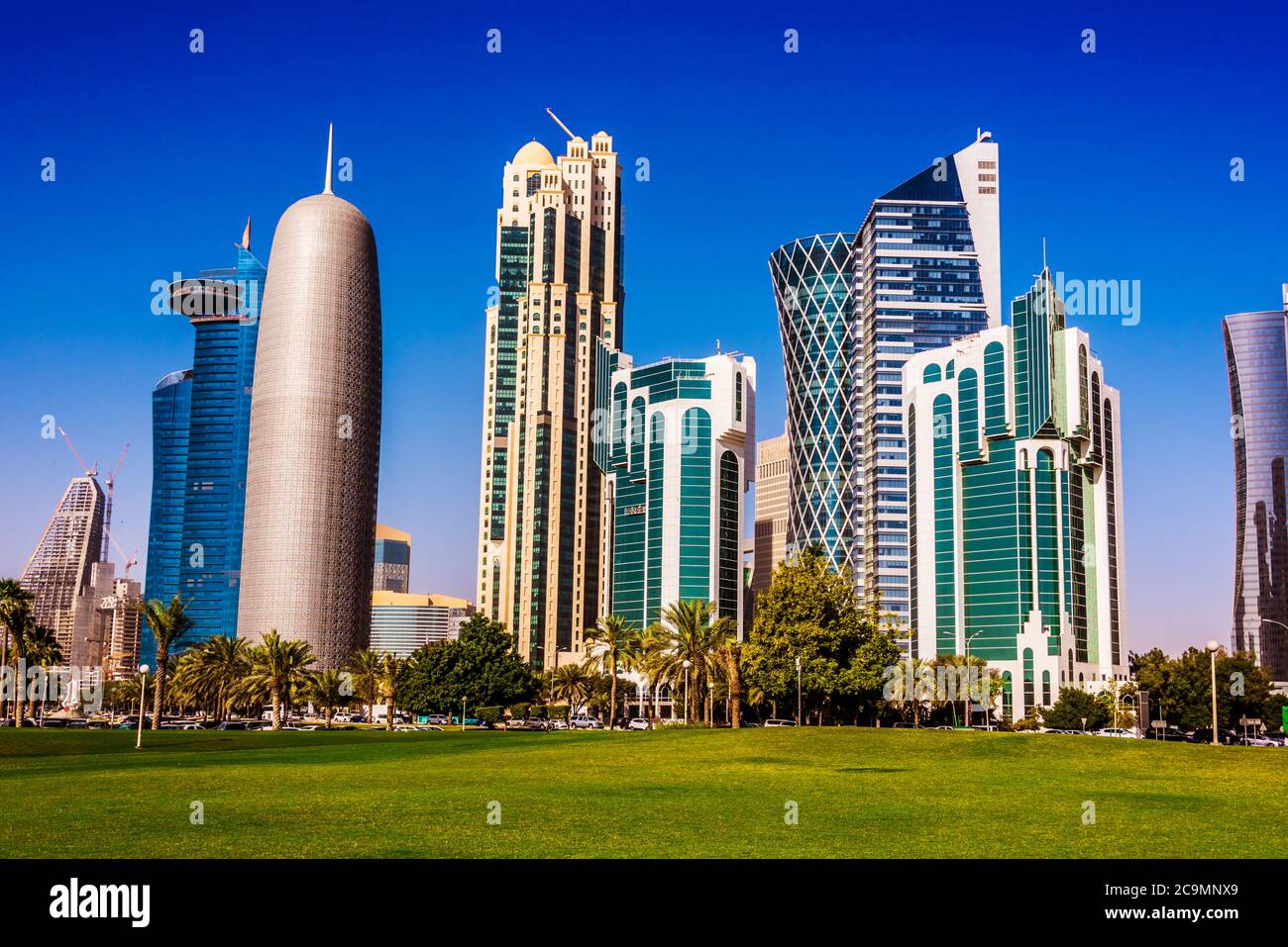 DOHA, QATAR - FEB 25, 2020: Modern business architecture of downtown Doha, Qatar Stock Photo
