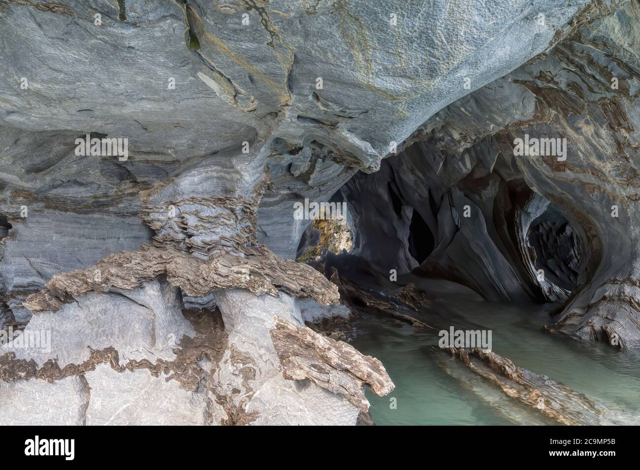 Marble Caves Sanctuary, Strange rock formations caused by water erosion, General Carrera Lake, Puerto Rio Tranquilo, Aysen Region, Patagonia, Chile Stock Photo