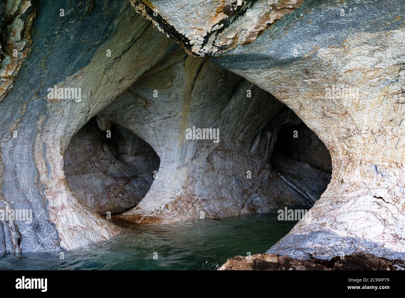 Marble Caves Sanctuary, Strange rock formations caused by water erosion, General Carrera Lake, Puerto Rio Tranquilo, Aysen Region, Patagonia, Chile Stock Photo