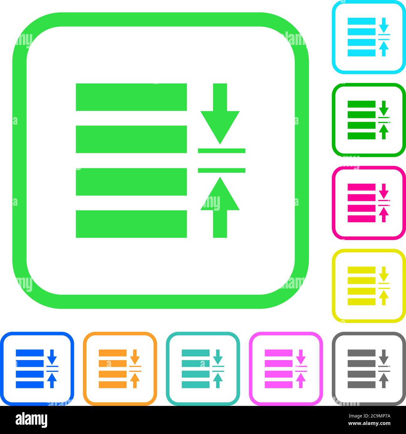 Adjust line spacing vivid colored flat icons in curved borders on white ...