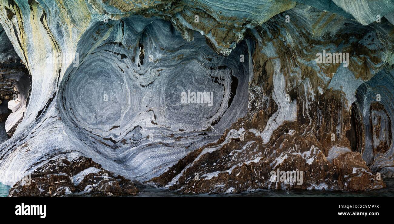 Marble Caves Sanctuary, Strange rock formations caused by water erosion, General Carrera Lake, Puerto Rio Tranquilo, Aysen Region, Patagonia, Chile Stock Photo