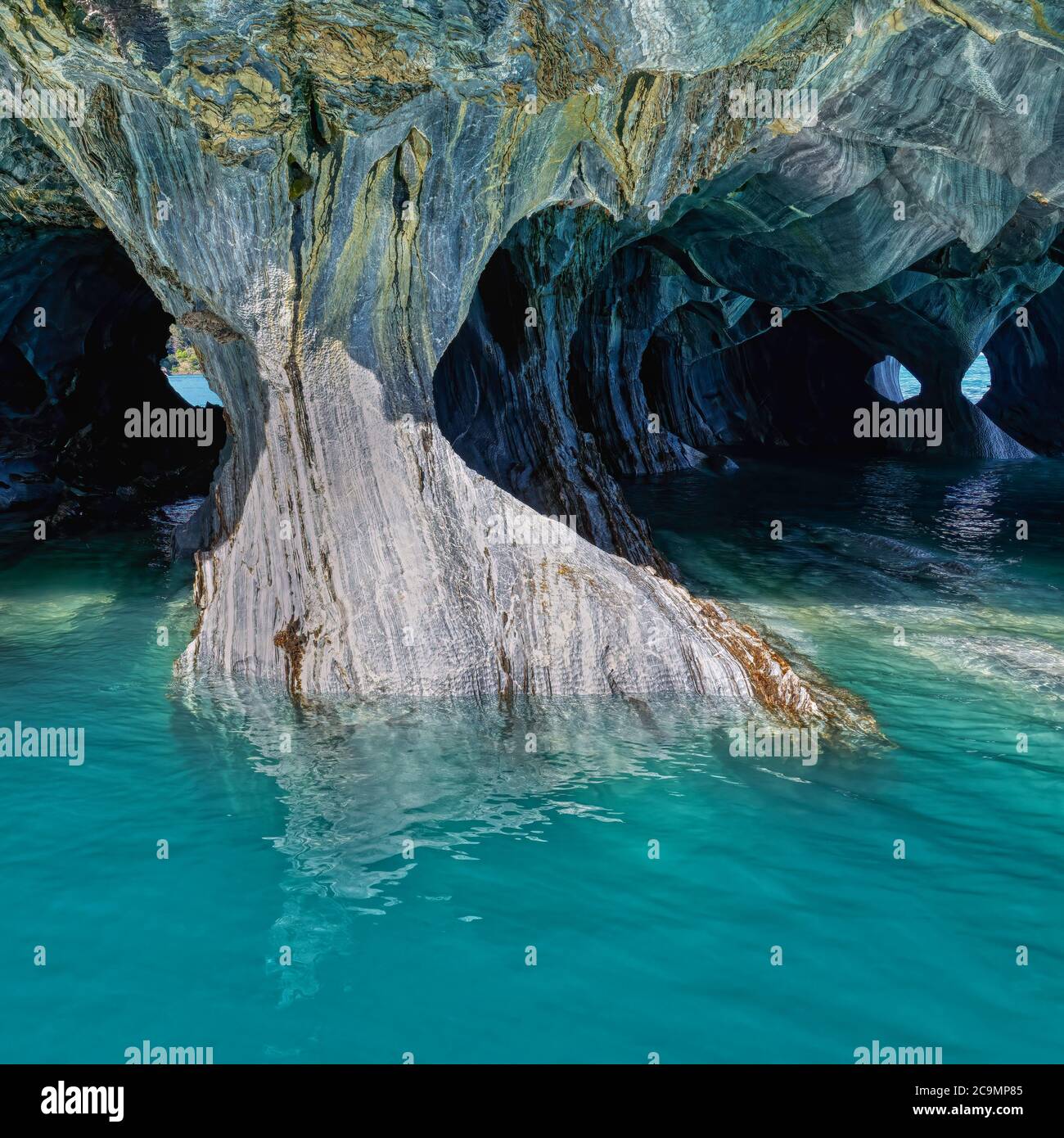 Marble Caves Sanctuary, Strange rock formations caused by water erosion, General Carrera Lake, Puerto Rio Tranquilo, Aysen Region, Patagonia, Chile Stock Photo